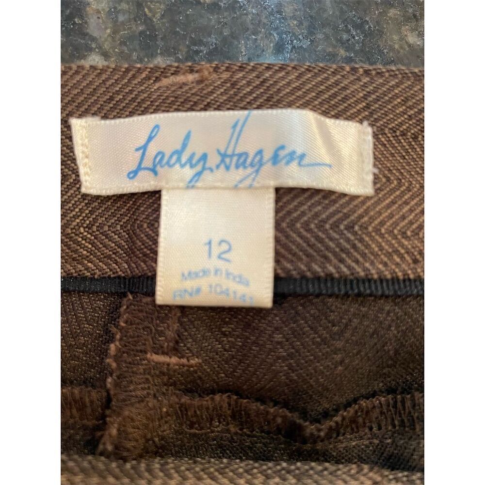Lady Hagen Women's Size 12 Brown Herringbone Dress Pants Classic Fit - Picture 7 of 9